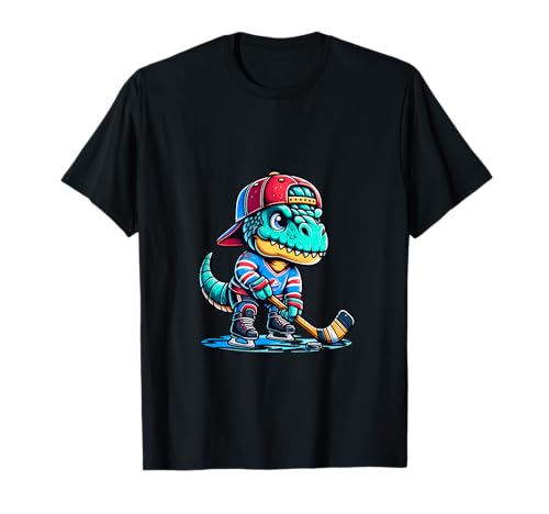 Eishockey Dino Lustiger Sport T Rex Kinder T-Shirt von Eishockey Dino Cooles Sportmotiv Kinderfans