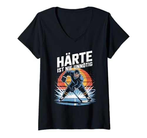Damen Härte Ist Nie Unnötig Eishockey Sport T-Shirt mit V-Ausschnitt von Eishockey Härte Leidenschaft Teamspiel
