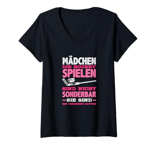 Damen Mädchen Die Hockey Spielen Lustiges Eishockey T-Shirt mit V-Ausschnitt von Eishockey Hockey Hockey Fan Eishockey Fan Puck