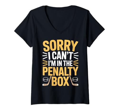Damen Sorry I Can't I'm In The Penalty Box Hockeyspieler |- T-Shirt mit V-Ausschnitt Damen Sorry I Can't I'm In The Penalty Box Hockeyspieler |- T-Shirt mit V-Ausschnitt von Eishockey -Humor -Eisboot