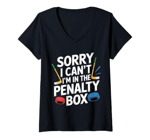 Damen Sorry I Can't I'm In The Penalty Box Hockeyspieler |- T-Shirt mit V-Ausschnitt Damen Sorry I Can't I'm In The Penalty Box Hockeyspieler |- T-Shirt mit V-Ausschnitt von Eishockey -Humor -Eisboot