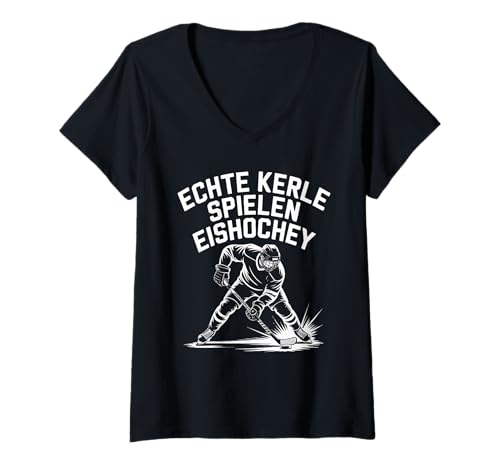 Damen Echte Kerle Spielen Eishockey Cool T-Shirt mit V-Ausschnitt von Eishockey Leidenschaft Echte Kerle
