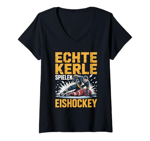 Damen Echte Kerle Spielen Eishockey Cool T-Shirt mit V-Ausschnitt von Eishockey Leidenschaft Echte Kerle
