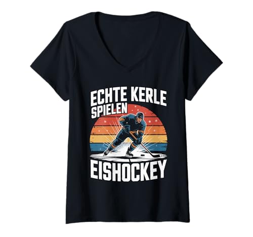 Damen Echte Kerle Spielen Eishockey Cool T-Shirt mit V-Ausschnitt von Eishockey Leidenschaft Echte Kerle