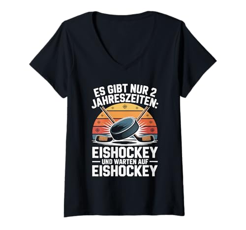 Damen Es Gibt Nur 2 Jahreszeiten Eishockey T-Shirt mit V-Ausschnitt von Eishockey Leidenschaft Fansport
