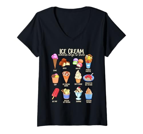 Damen Eisvariationen mit Eistüten - Eisliebe T-Shirt mit V-Ausschnitt Damen Eisvariationen mit Eistüten - Eisliebe T-Shirt mit V-Ausschnitt von Eisliebhaber Designs