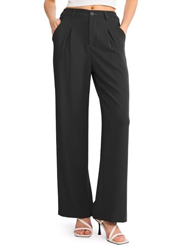 Eisnnu Damen Elegant High Waist Lang Weite Hose Hohe Taille Dehnbar Lounge Hose mit Taschen Damen Hosen Weite Lose Gerade (DE/NL/SE/PL, Alphanumerisch, L, Regular, Regular, Schwarz) von Eisnnu