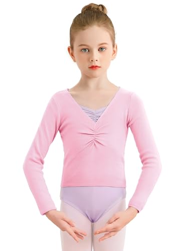 Eisnnu Kinder Mädchen Tanzpullover V-Ausschnitt Ballett Bolero Ballett Top Girl Strickpullover Langarm 3-11 Jahre (DE/NL/SE/PL, Numerisch, 130, Regular, Rosa) von Eisnnu