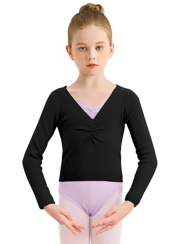 Eisnnu Kinder Mädchen Tanzpullover V-Ausschnitt Ballett Bolero Ballett Top Girl Strickpullover Langarm 3-11 Jahre (DE/NL/SE/PL, Numerisch, 150, Regular, Schwarz) von Eisnnu