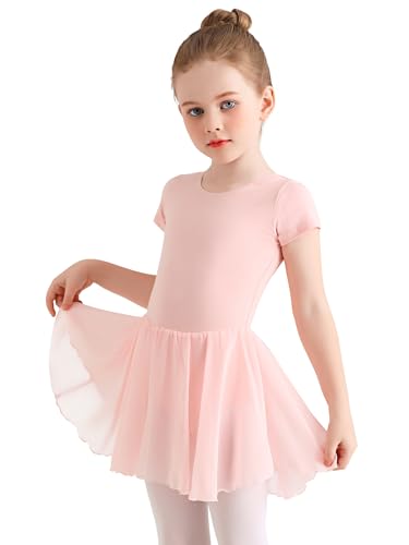 Eisnnu Kinder Ballettkleidung Mädchen Baumwolle Kurzarm Tanzkleid mädchen Ballettrock Balletttrikot Ballettanzug mit Chiffon Rock Tütü 2-11 Jahre von Eisnnu