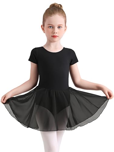Eisnnu Kinder Ballettkleidung Mädchen Baumwolle Kurzarm Tanzkleid mädchen Ballettrock Balletttrikot Ballettanzug mit Chiffon Rock Tütü 2-11 Jahre von Eisnnu