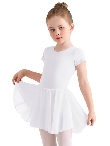Eisnnu Kinder Ballettkleidung Mädchen Baumwolle Kurzarm Tanzkleid mädchen Ballettrock Balletttrikot Ballettanzug mit Chiffon Rock Tütü 2-11 Jahre von Eisnnu