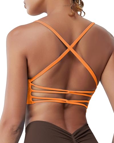 Eissnu Sport BH Damen Starker Halt Fitness Sport Bra Spaghettiträger Cross Back Design Abnehmbarer Brustpolster Yoga Tops von Eisnnu