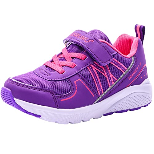 Eisrumu Kinder Turnschuhe Jungen Sportschuhe Mädchen Leicht Atmungsaktiv Laufschuhe Klettverschluss Freizeit Sneaker Violett Rosa EU28 von Eisrumu