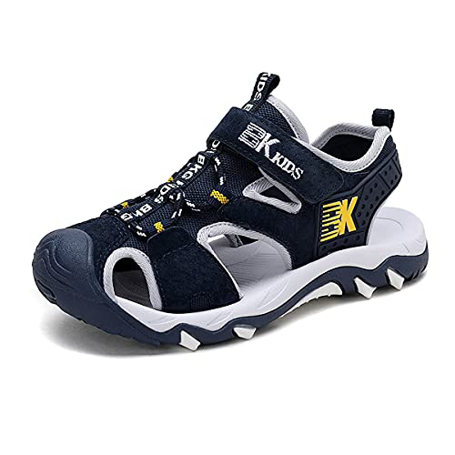 Eisrumu Sandalen Kinder Trekkingsandalen Jungen Mädchen Geschlossene Sport Outdoorsandalen mit Klettverschluss Sommer Atmungsaktiv Barfuß Strandschuhe Dunkelblau EU35 von Eisrumu