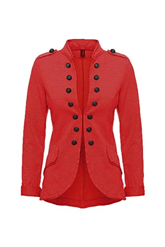 Eitex Damen Blazer Damenjacke Military Knöpfe Gr- 34/36 bis 44/46 Military Army Style Uniform Mantel mit Military Knopfleiste Lang und kurz Slim Fit (kurz rot, 36/38) von Eitex