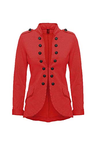 Eitex Damen Blazer Damenjacke Military Knöpfe Gr- 34/36 bis 44/46 Military Army Style Uniform Mantel mit Military Knopfleiste Lang und kurz Slim Fit (kurz rot, 38/40) von Eitex