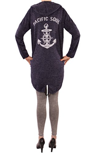 Eitex Damen Cardigan Größe 38/40 bis 48/50 verfügbar offener Cardigan Strickjacke Bolero Poncho Blazer mit Trendmotiv Stern Anker Totenkopf Skull (Anker blau, 46/48) von Eitex