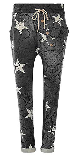 Eitex Damen Jogginghose Sweatpants mit Sternen Anker Camouflage und Uni Farben (48/50, Star schwarz) von Eitex