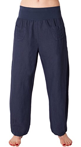 Eitex Damen Leinenhose Größe 36/38 bis Größe 50/52 aus 100% Leinen - leichte Sommerhose Tunnelbund mit Gummizug und 2 aufgesetzten Taschen vorne - weiter Schnitt (dunkelblau, 40/42) von Eitex