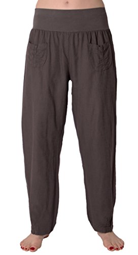 Eitex Damen Leinenhose Größe 36/38 bis Größe 50/52 aus 100% Leinen - leichte Sommerhose Tunnelbund mit Gummizug und 2 aufgesetzten Taschen vorne - weiter Schnitt (dunkelgrau, 36/38) von Eitex