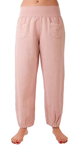 Eitex Damen Leinenhose Größe 36/38 bis Größe 50/52 aus 100% Leinen - leichte Sommerhose Tunnelbund mit Gummizug und 2 aufgesetzten Taschen vorne - weiter Schnitt (rosa, 38/40) von Eitex