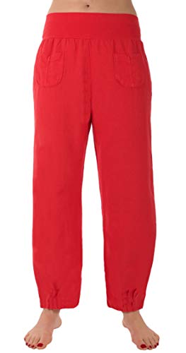 Eitex Damen Leinenhose Größe 36/38 bis Größe 50/52 aus 100% Leinen - leichte Sommerhose Tunnelbund mit Gummizug und 2 aufgesetzten Taschen vorne - weiter Schnitt (rot, 38/40) von Eitex