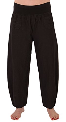 Eitex Damen Leinenhose Größe 36/38 bis Größe 50/52 aus 100% Leinen - leichte Sommerhose Tunnelbund mit Gummizug und 2 aufgesetzten Taschen vorne - weiter Schnitt (schwarz, 36/38) von Eitex