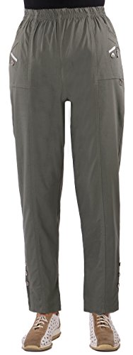 Eitex Damen Übergröße Gr. 40-56 hochwertige Stretch Hose große Größen Stoff-Hose Gummibund Schwarz Marine auch in Übergröße bis Gr. 56 (Khaki, 42/44) von Eitex