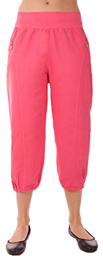 Eitex Damen große Größen Leinenhose 7/8 Caprihose Elegante 100% Leinen Übergröße Gr.34/36 bis Gr 50/52 mit Knopfapplikationen Shorts Kurze Hose leichte Sommerhose (pink2, 48/50) von Eitex