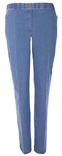 Eitex Seniorenmode24 Damen Jeans Seniorenjeans Schlupfhose mit Gummizug Kurzgröße ideal für pflegebedürftige Omas einfach anzuziehen und super pflegeleicht (34-36, Jeans hell) von Eitex