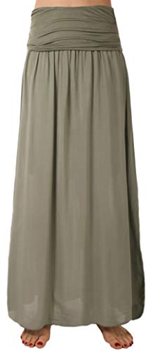 Eitex Zauberhafter Retro Maxirock Damen Sommer Rock Größe 34/36 bis Größe 48/50 verfügbar Langer Maxirock Strandrock Sommerock lang Gürtel Amber Boho Retro Maxirock (khaki2, 46/48) von Eitex