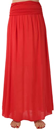 Eitex Damen Retro Maxirock Sommerrock mit Spitze und Gürtel, Rot2, Größe 36-38, Langer Maxirock Strandrock Sommerrock, ca. 99 cm, Elastischer Bund, Inklusive passendem Gürtel aus Kunstleder von Eitex