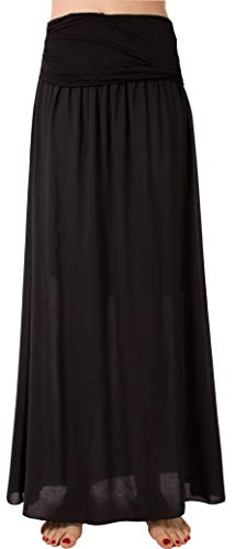 Eitex Damen Sommer Rock Größe 34/36 bis Größe 48/50 verfügbar Langer Maxirock Strandrock Sommerrock lang Gürtel Amber Boho Retro Maxirock (schwarz, 46/48) von Eitex