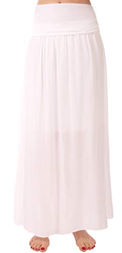 Eitex Damen Zauberhafter Retro Maxirock Sommerrock Weiß Größe 46-48 Langer Maxirock Strandrock Sommerrock mit Spitze und Gürtel von Eitex