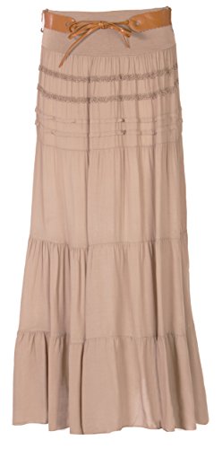 Eitex Zauberhafter Retro Maxirock Damen Sommer Rock Größe 34/36 bis Größe 50/52 verfügbar Langer Maxirock Strandrock Sommerock lang Gürtel Amber Boho Retro Maxirock (Schlamm, 46/48) von Eitex