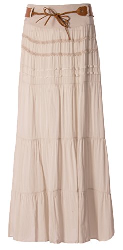 Eitex Zauberhafter Retro Maxirock Damen Sommer Rock Größe 34/36 bis Größe 50/52 verfügbar Langer Maxirock Strandrock Sommerock lang Gürtel Amber Boho Retro Maxirock (beige, 44/46) von Eitex