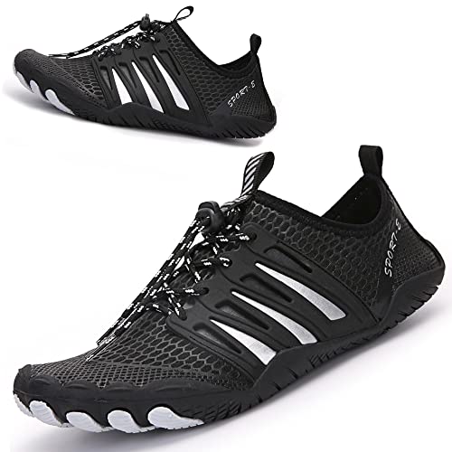 Badeschuhe Wasserschuhe Aquaschuhe Strandschuhe Schnell Trocknend Schwimmschuhe Breathable Barfußschuhe SurfschuheBadesocken für Herren Damen Kinder, st.3 schwarz, EU47 von Eivaza