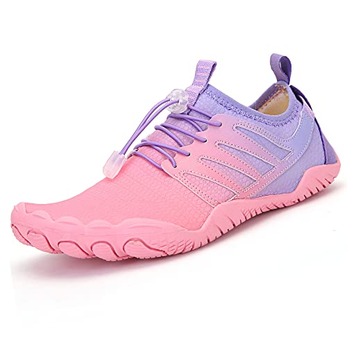 Badeschuhe Wasserschuhe Aquaschuhe Strandschuhe Schnell Trocknend Schwimmschuhe Breathable Barfußschuhe SurfschuheBadesocken für Herren Damen Kinder, st.4 rosa, EU38 von Eivaza