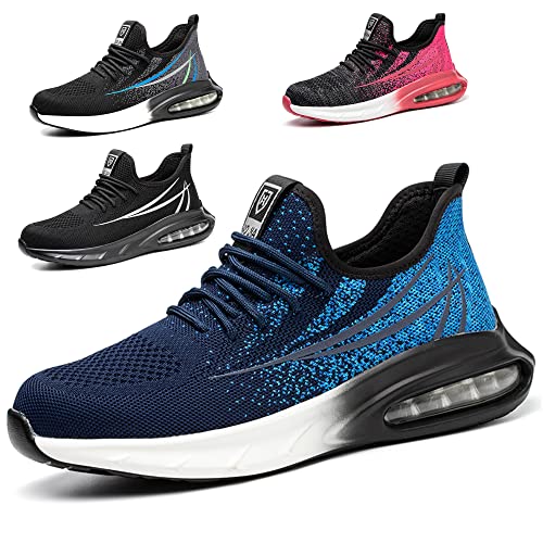 Eivaza Sicherheitsschuhe Arbeitsschuhe Leicht Sportlich Stahlkappenschuhe Atmungsaktiv Sneaker mit Stahlkappe Herren Order Damen,Blau Gr.40 von Eivaza