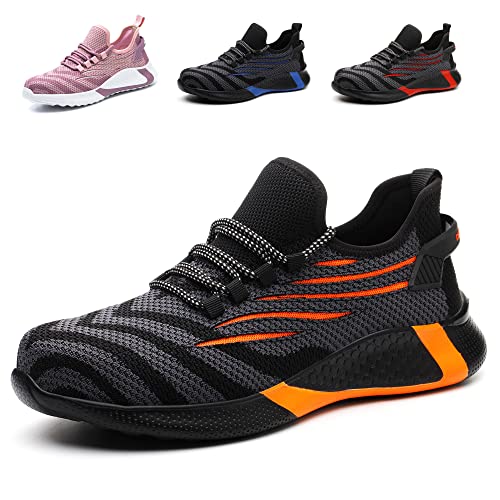 Eivaza Sicherheitsschuhe Arbeitsschuhe Leicht Sportlich Stahlkappenschuhe Atmungsaktiv Sneaker mit Stahlkappe Herren Order Damen,D-orange,EU36 von Eivaza