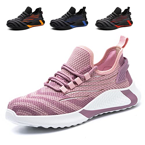 Eivaza Sicherheitsschuhe Arbeitsschuhe Leicht Sportlich Stahlkappenschuhe Atmungsaktiv Sneaker mit Stahlkappe Herren Order Damen,D-rosa,EU38 von Eivaza