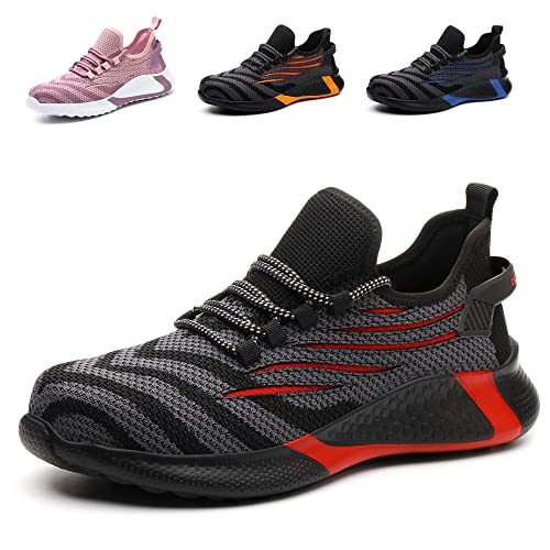 Eivaza Sicherheitsschuhe Arbeitsschuhe Leicht Sportlich Stahlkappenschuhe Atmungsaktiv Sneaker mit Stahlkappe Herren Order Damen,D-rot,EU42 von Eivaza