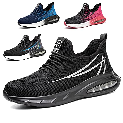 Eivaza Sicherheitsschuhe Arbeitsschuhe Leicht Sportlich Stahlkappenschuhe Atmungsaktiv Sneaker mit Stahlkappe Herren Order Damen,Schwarz Gr.42 von Eivaza