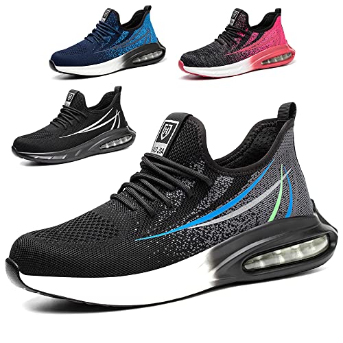 Eivaza Sicherheitsschuhe Arbeitsschuhe Leicht Sportlich Stahlkappenschuhe Atmungsaktiv Sneaker mit Stahlkappe Herren Order Damen,Schwarzgrau Gr.39 von Eivaza