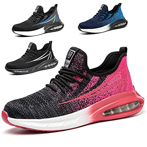 Eivaza Sicherheitsschuhe Arbeitsschuhe Leicht Sportlich Stahlkappenschuhe Atmungsaktiv Sneaker mit Stahlkappe Herren Order Damen,rosa Gr.40 von Eivaza