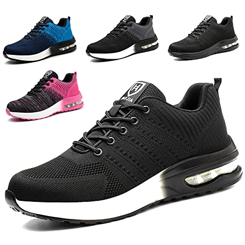 Eivaza Sicherheitsschuhe Arbeitsschuhe Leicht Sportlich Stahlkappenschuhe Atmungsaktiv Sneaker mit Stahlkappe Herren Order Damen Gr.37, SchwarzWeiß von Eivaza