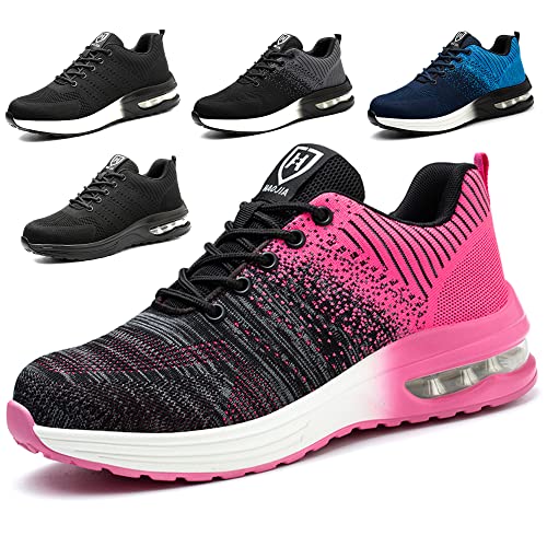 Eivaza Sicherheitsschuhe Arbeitsschuhe Leicht Sportlich Stahlkappenschuhe Atmungsaktiv Sneaker mit Stahlkappe Herren Order Damen Gr.43, Rosa von Eivaza