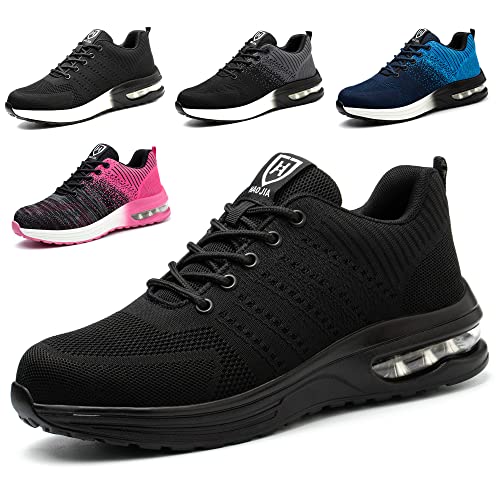 Eivaza Sicherheitsschuhe Arbeitsschuhe Leicht Sportlich Stahlkappenschuhe Atmungsaktiv Sneaker mit Stahlkappe Herren Order Damen Gr.45, Schwarz von Eivaza