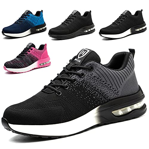 Eivaza Sicherheitsschuhe Arbeitsschuhe Leicht Sportlich Stahlkappenschuhe Atmungsaktiv Sneaker mit Stahlkappe Herren Order Damen Gr.46, Schwarzgrau von Eivaza
